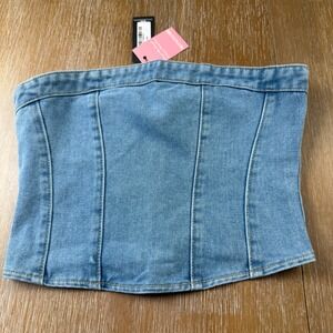 PrettyLittleThing Blue Denim Crop Top